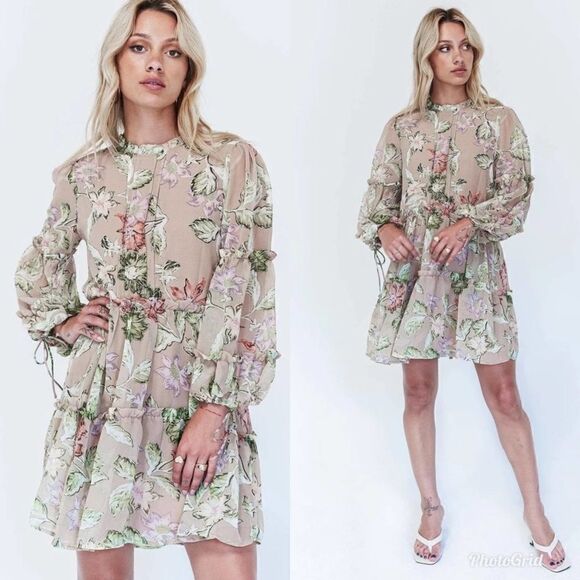 Princess Polly EDEN BLOOM MINI FLORAL DRESS BLUSH - Picture 1 of 14